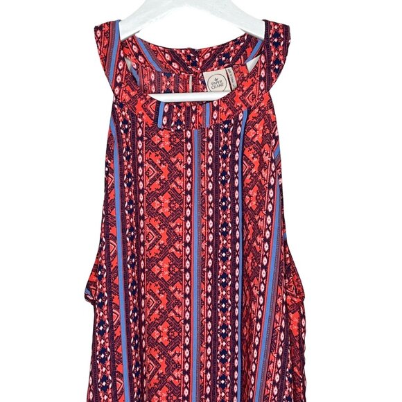 Paper Crane Sleeveless Tank Blouse Medium Red Blue Boho Festival Style - Picture 3 of 12